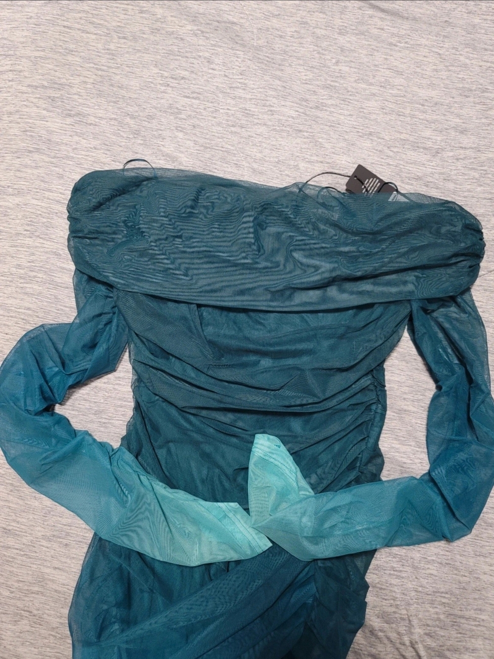 NWT Fashion Nova Off-Shoulder Ombre Teal Mesh Ruched One-Shoulder Dress
